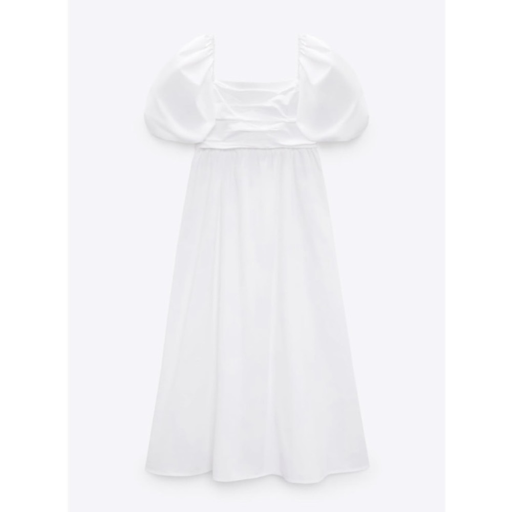 ZARA WOMAN NWT BLOGGERS FAVORITE WHITE DRAPED POPLIN DRESS SIZE LARGE - Picture 12 of 15